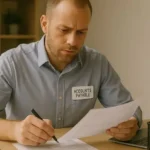 Encargado de Cuentas por Pagar concentrado con documentos y laptop